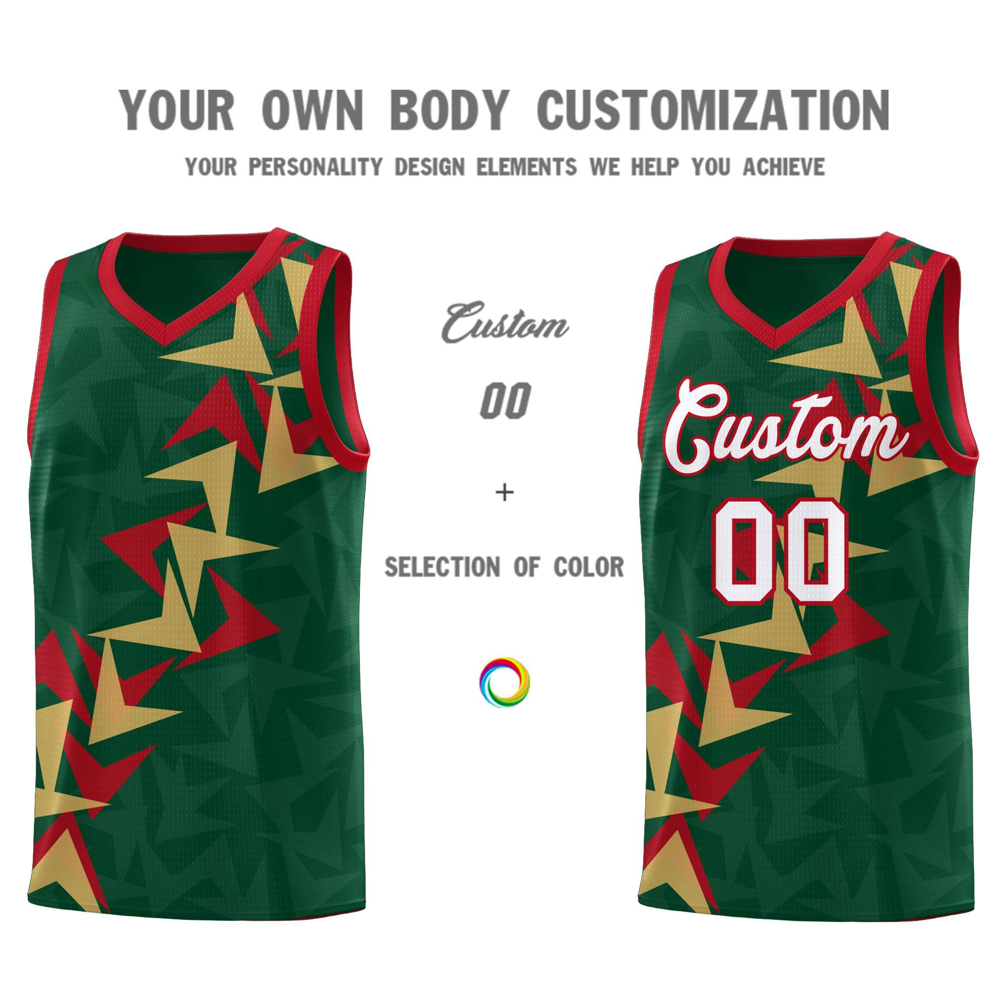 Custom Hunter Green Boomerang Pattern Sets Basketball Jersey