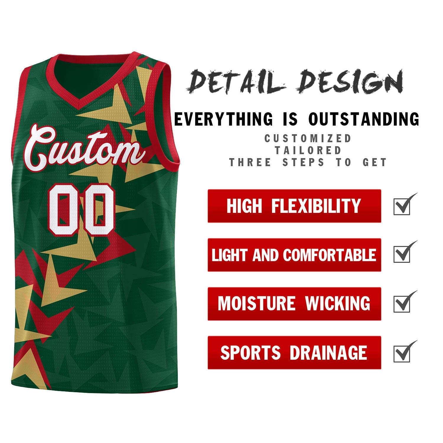 Custom Hunter Green Boomerang Pattern Sets Basketball Jersey