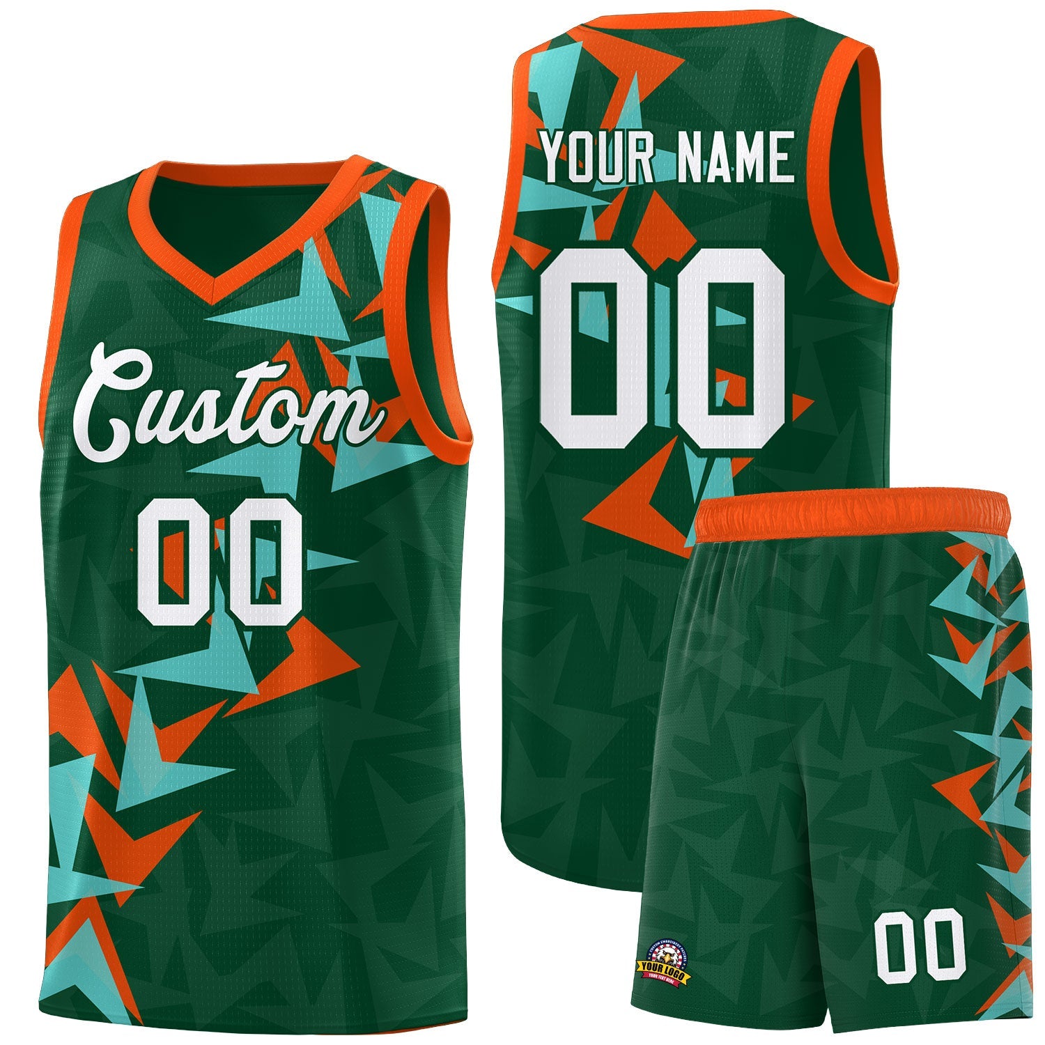 Custom Hunter Green Boomerang Pattern Sets Basketball Jersey