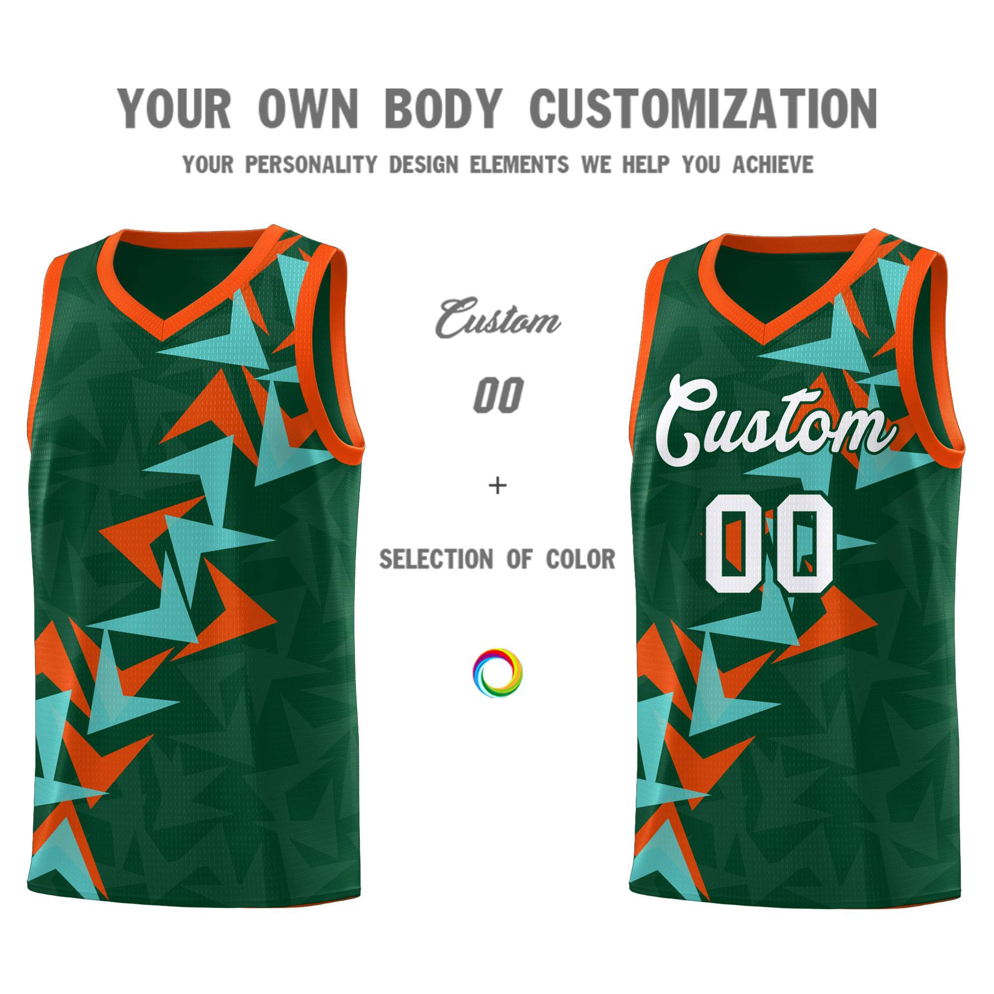 Custom Hunter Green Boomerang Pattern Sets Basketball Jersey