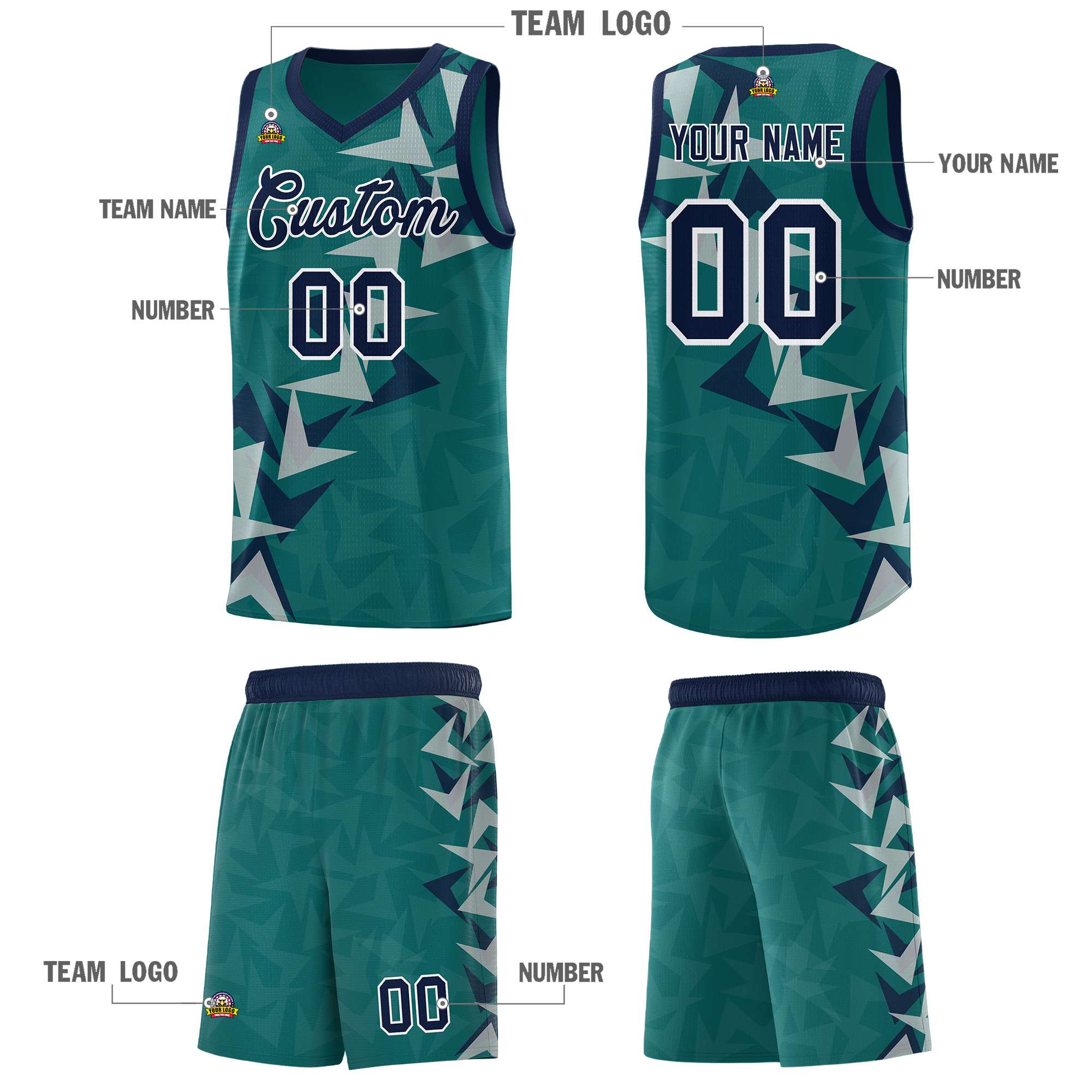 Custom Aqua Boomerang Pattern Sets Basketball Jersey