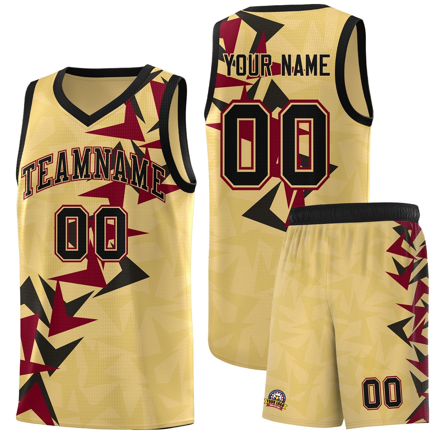 Custom Khaki Boomerang Pattern Sets Basketball Jersey