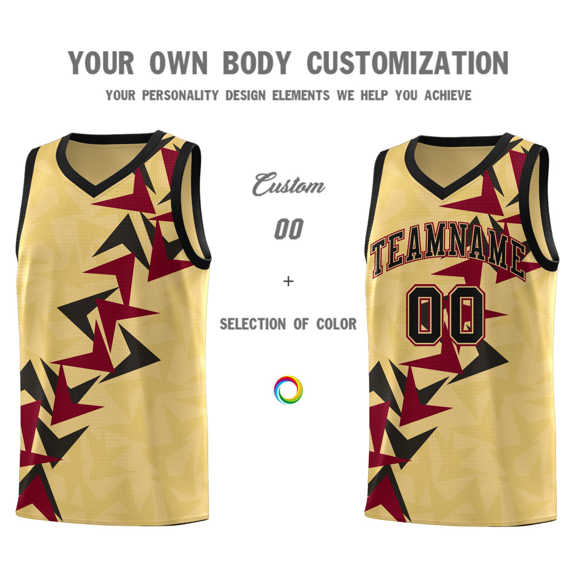 Custom Khaki Boomerang Pattern Sets Basketball Jersey