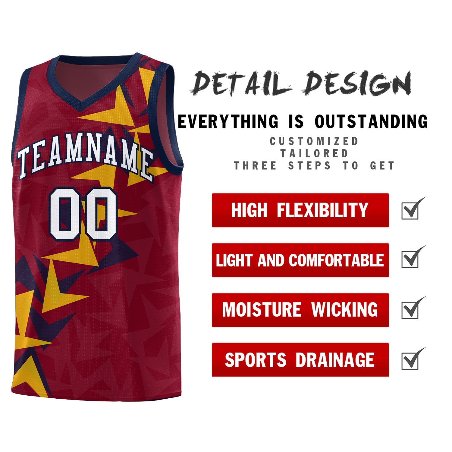 Custom Crimson Boomerang Pattern Sets Basketball Jersey