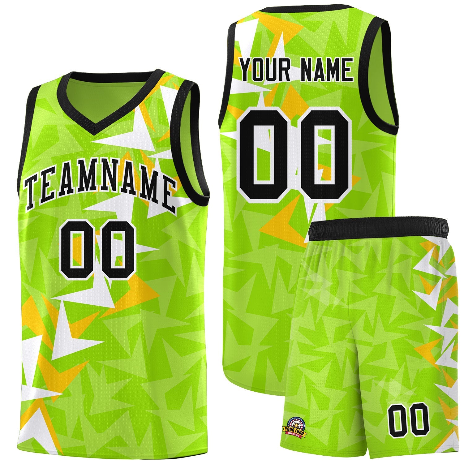 Custom Neon Green Boomerang Pattern Sets Basketball Jersey