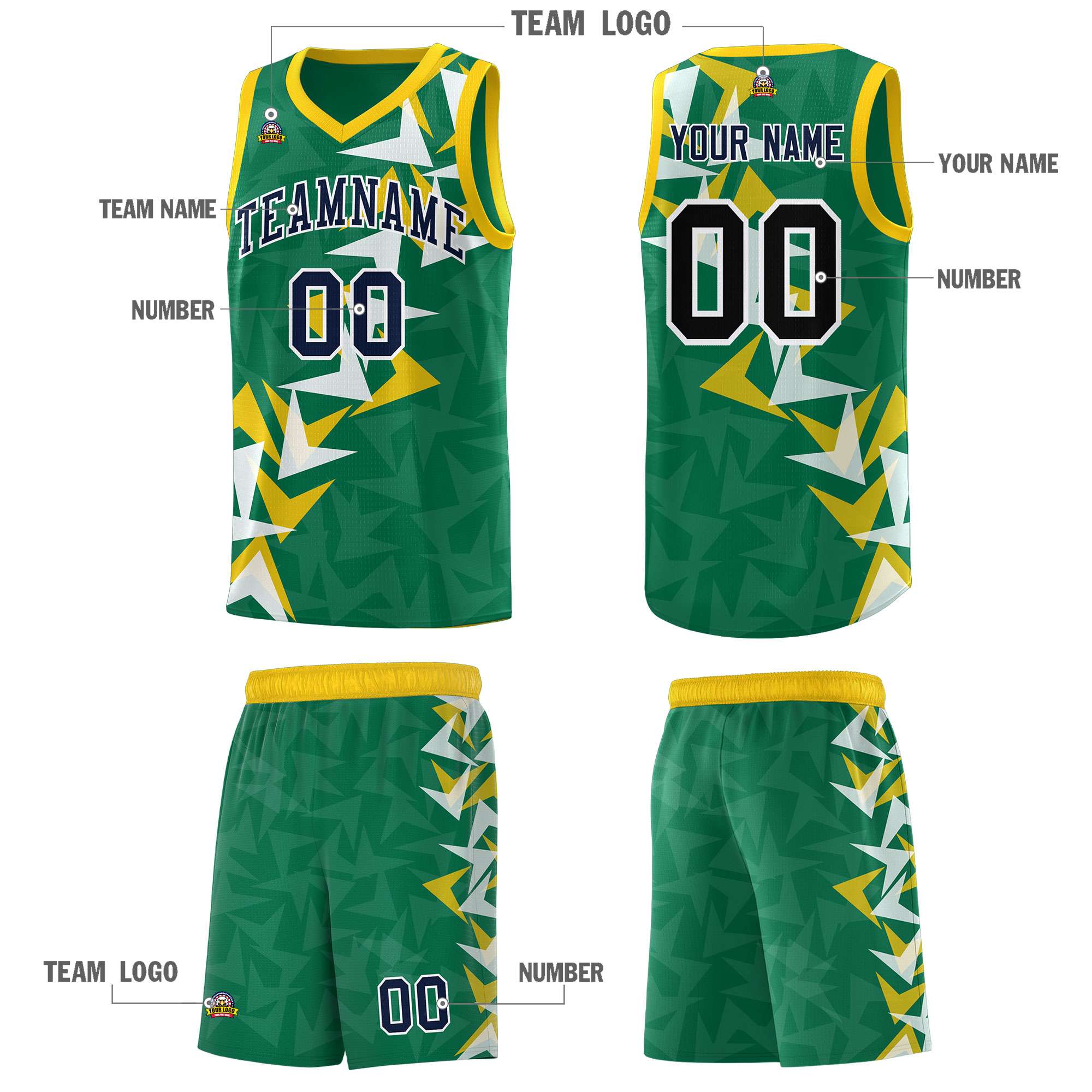 Custom Kelly Green Boomerang Pattern Sets Basketball Jersey