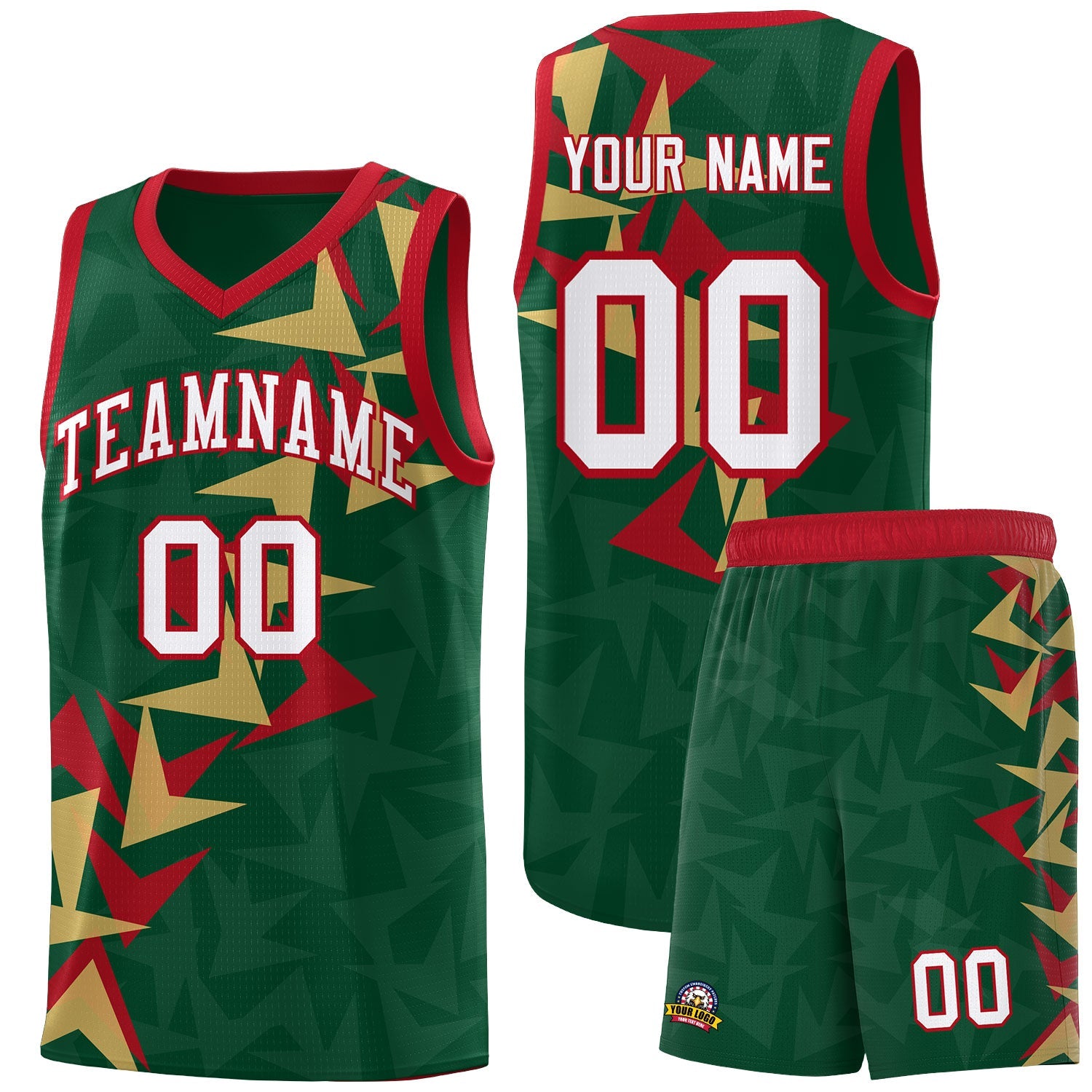 Custom Hunter Green Boomerang Pattern Sets Basketball Jersey