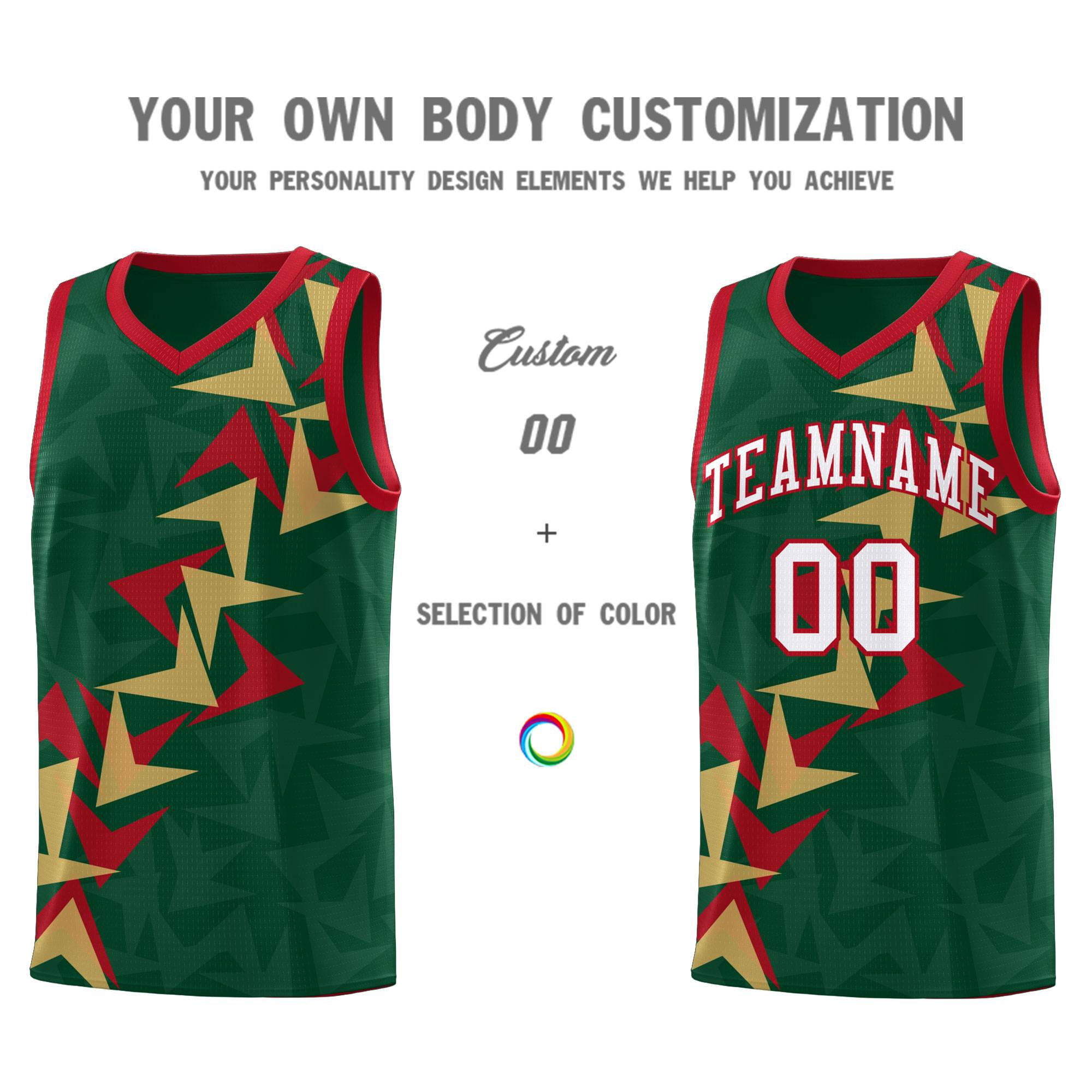 Custom Hunter Green Boomerang Pattern Sets Basketball Jersey