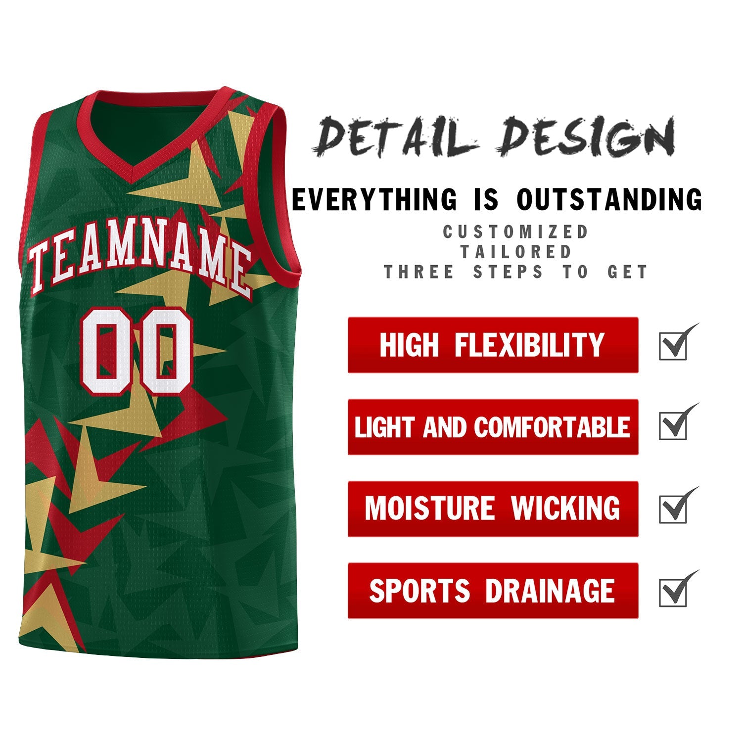 Custom Hunter Green Boomerang Pattern Sets Basketball Jersey