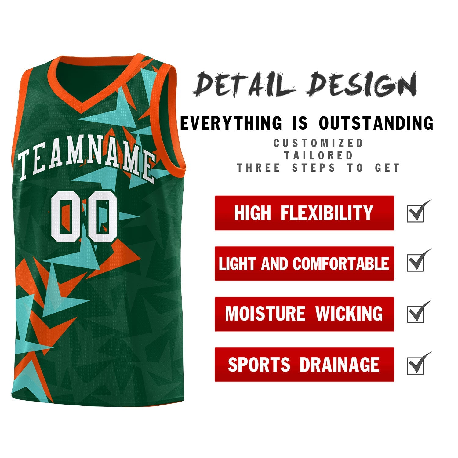 Custom Hunter Green Boomerang Pattern Sets Basketball Jersey