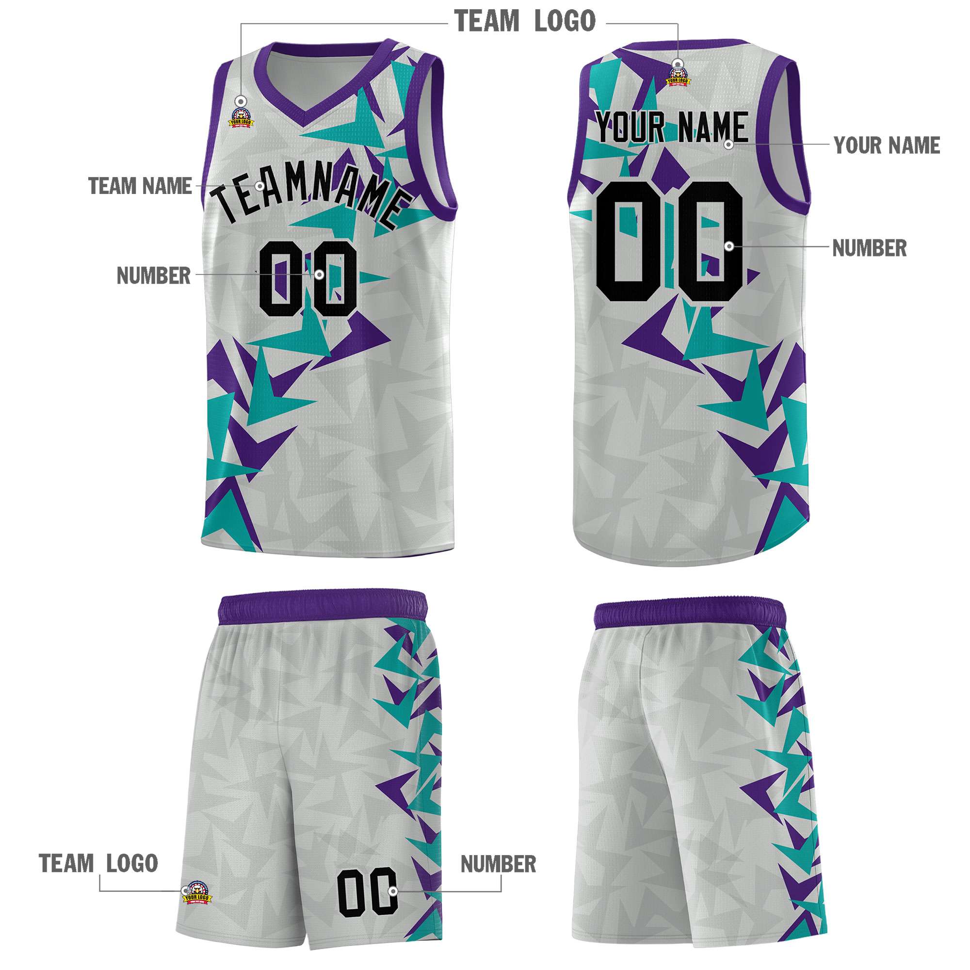 Custom Gray Boomerang Pattern Sets Basketball Jersey