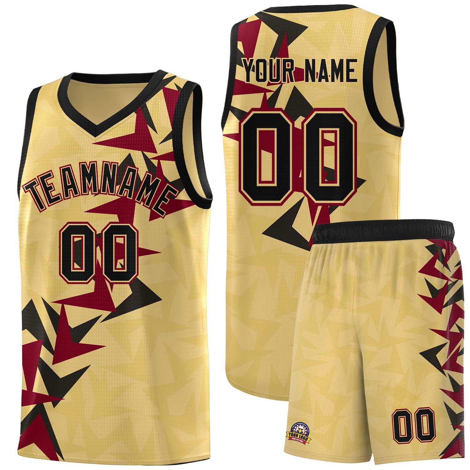 Custom Khaki Boomerang Pattern Sets Basketball Jersey