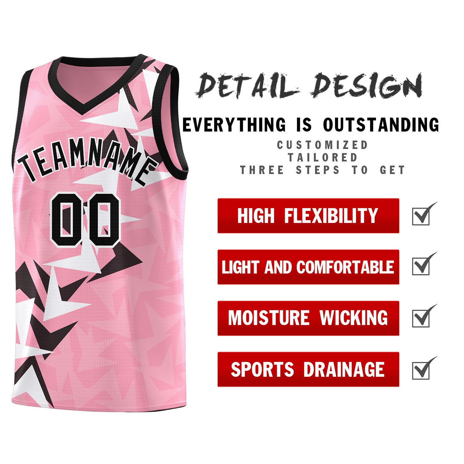 Custom Light Pink Boomerang Pattern Sets Basketball Jersey