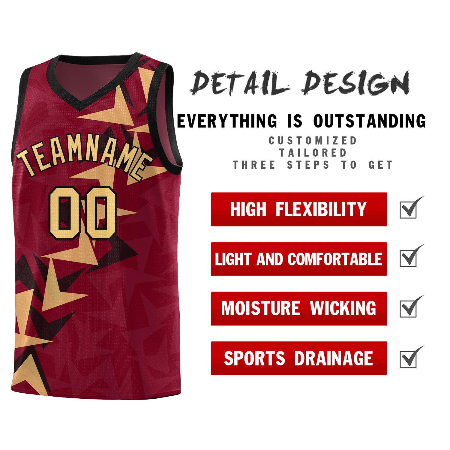 Custom Crimson Boomerang Pattern Sets Basketball Jersey