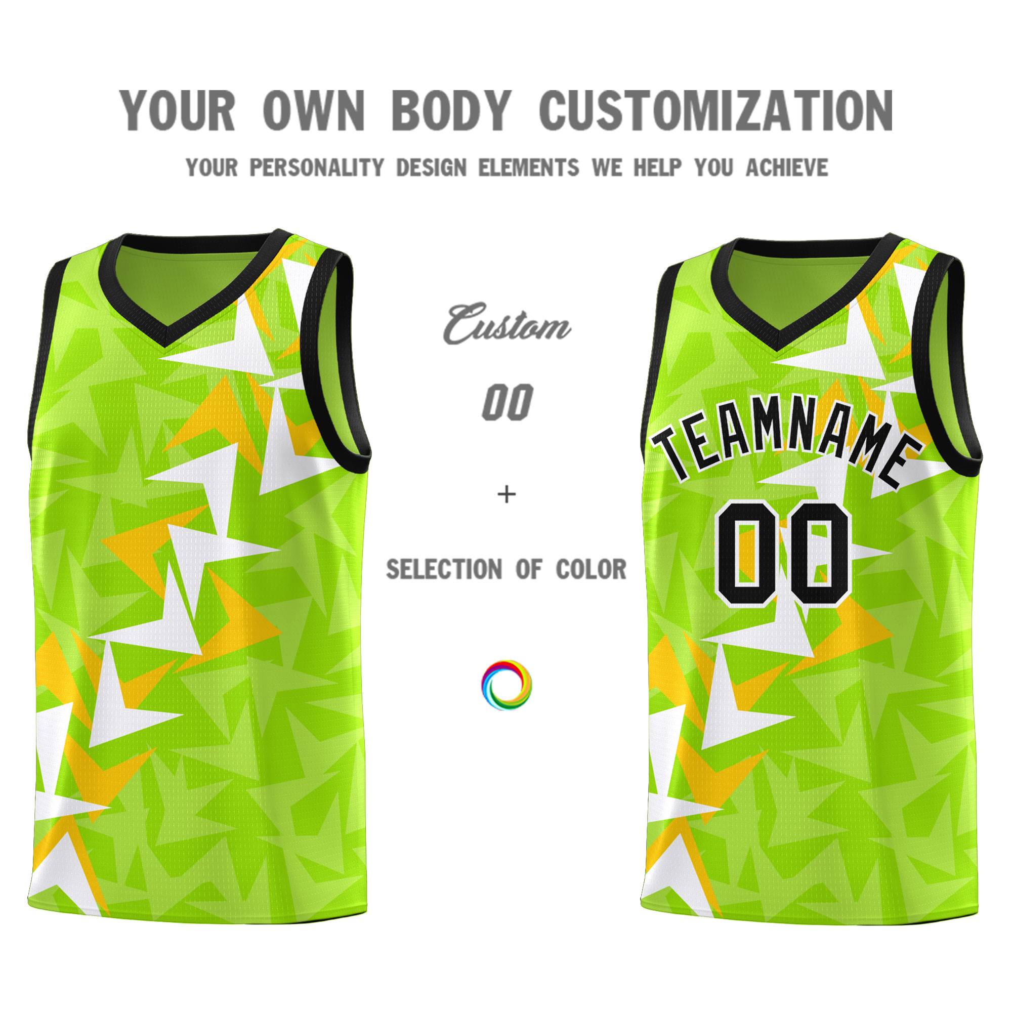 Custom Neon Green Boomerang Pattern Sets Basketball Jersey