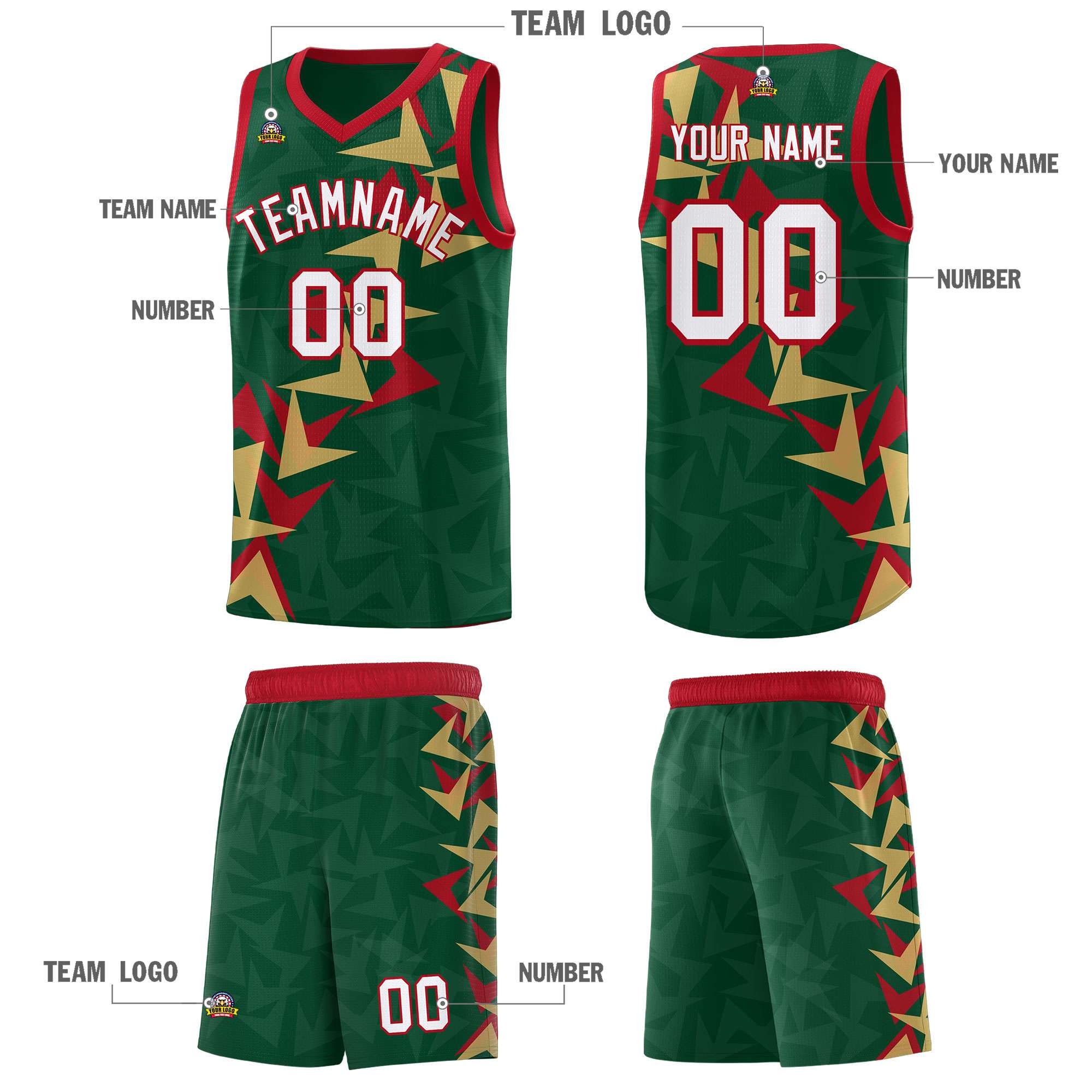 Custom Hunter Green Boomerang Pattern Sets Basketball Jersey