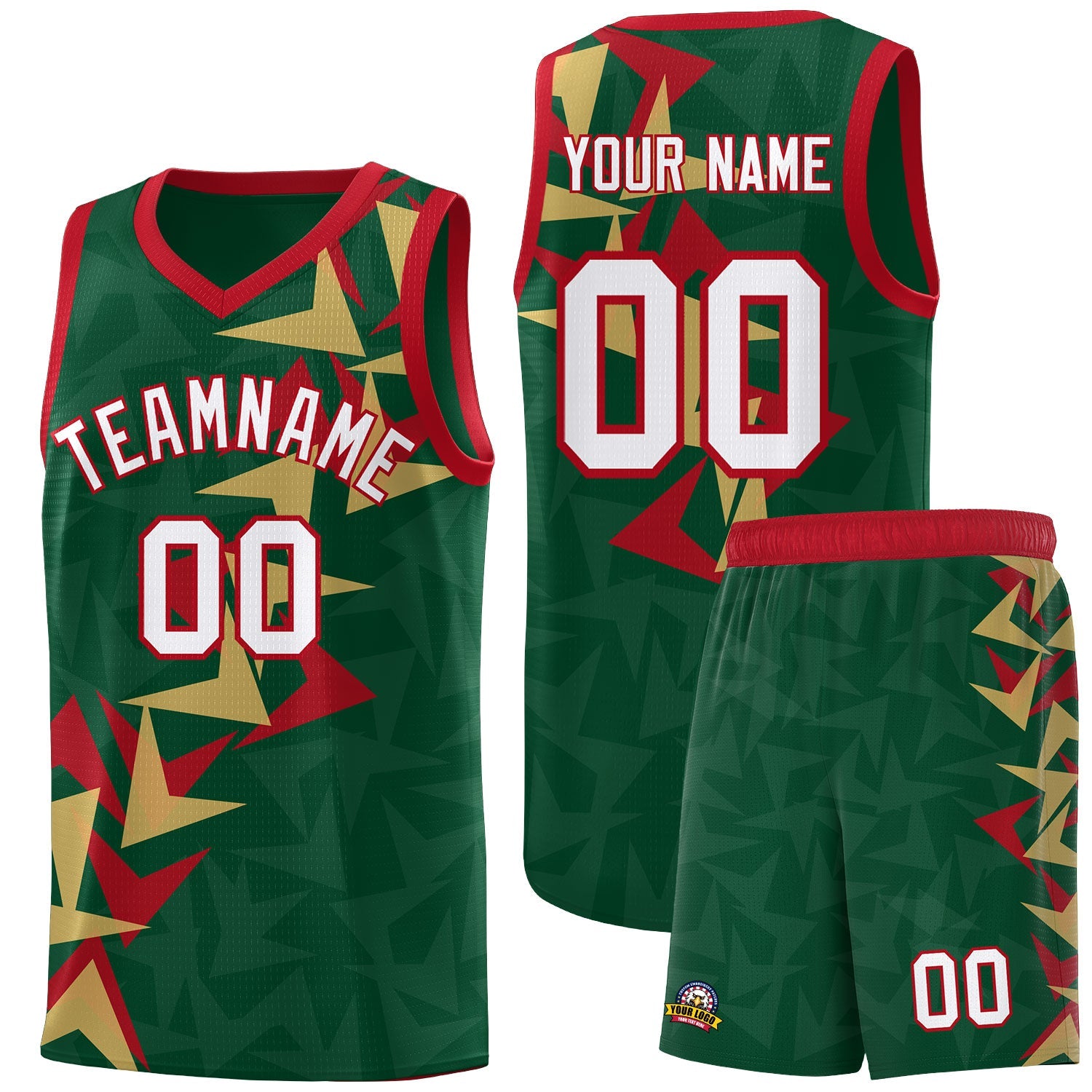 Custom Hunter Green Boomerang Pattern Sets Basketball Jersey