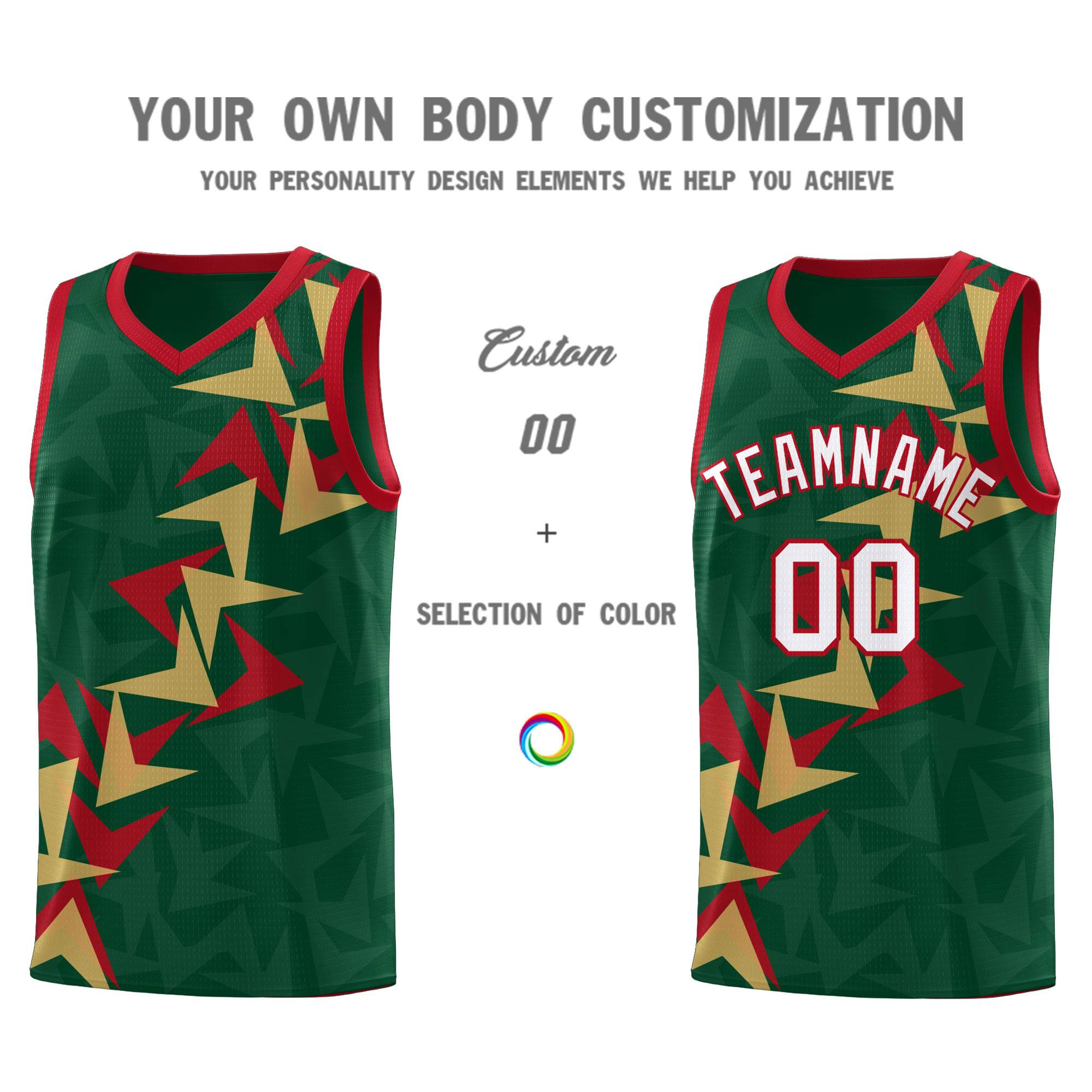 Custom Hunter Green Boomerang Pattern Sets Basketball Jersey