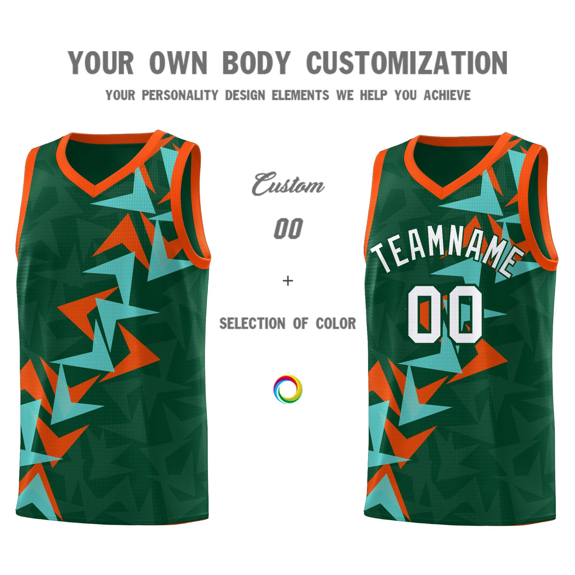 Custom Hunter Green Boomerang Pattern Sets Basketball Jersey