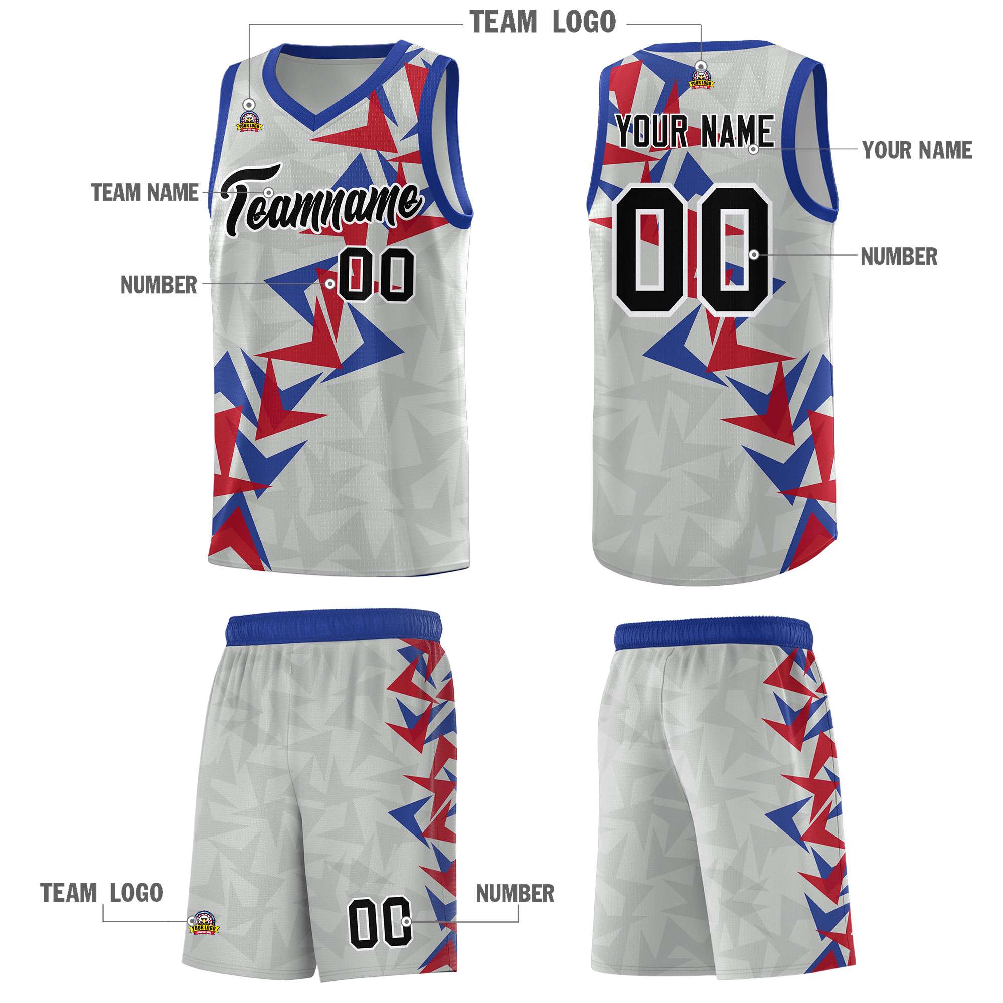 Custom Gray Boomerang Pattern Sets Basketball Jersey