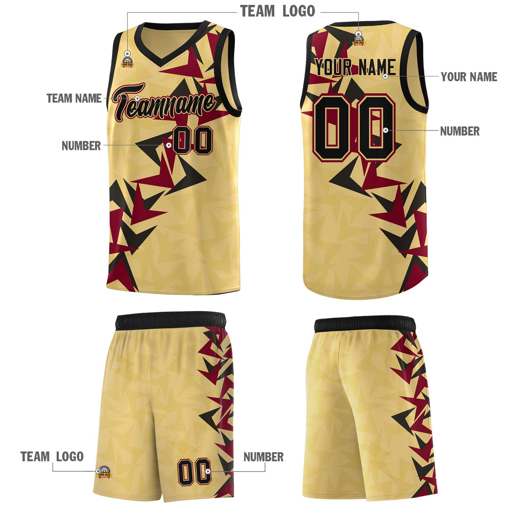 Custom Khaki Boomerang Pattern Sets Basketball Jersey