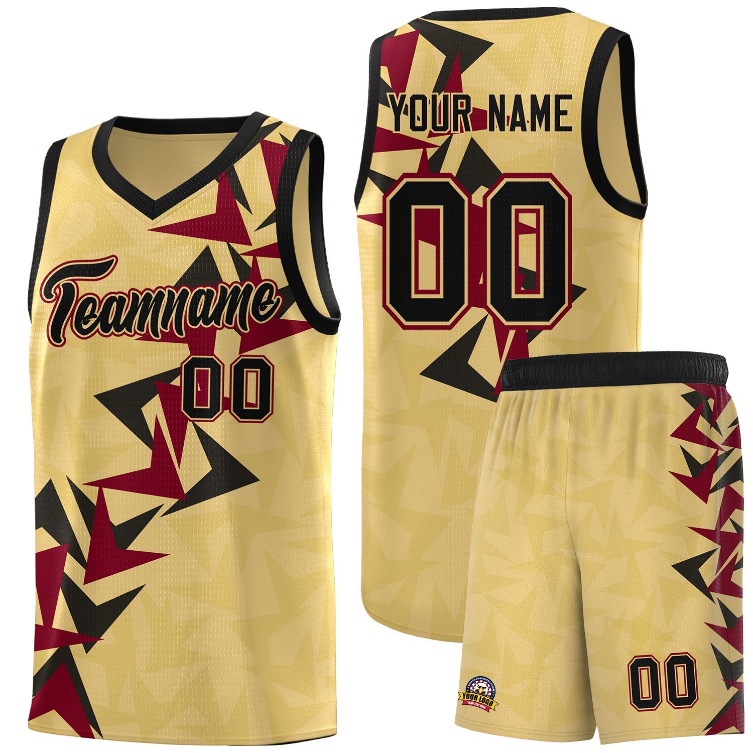 Custom Khaki Boomerang Pattern Sets Basketball Jersey