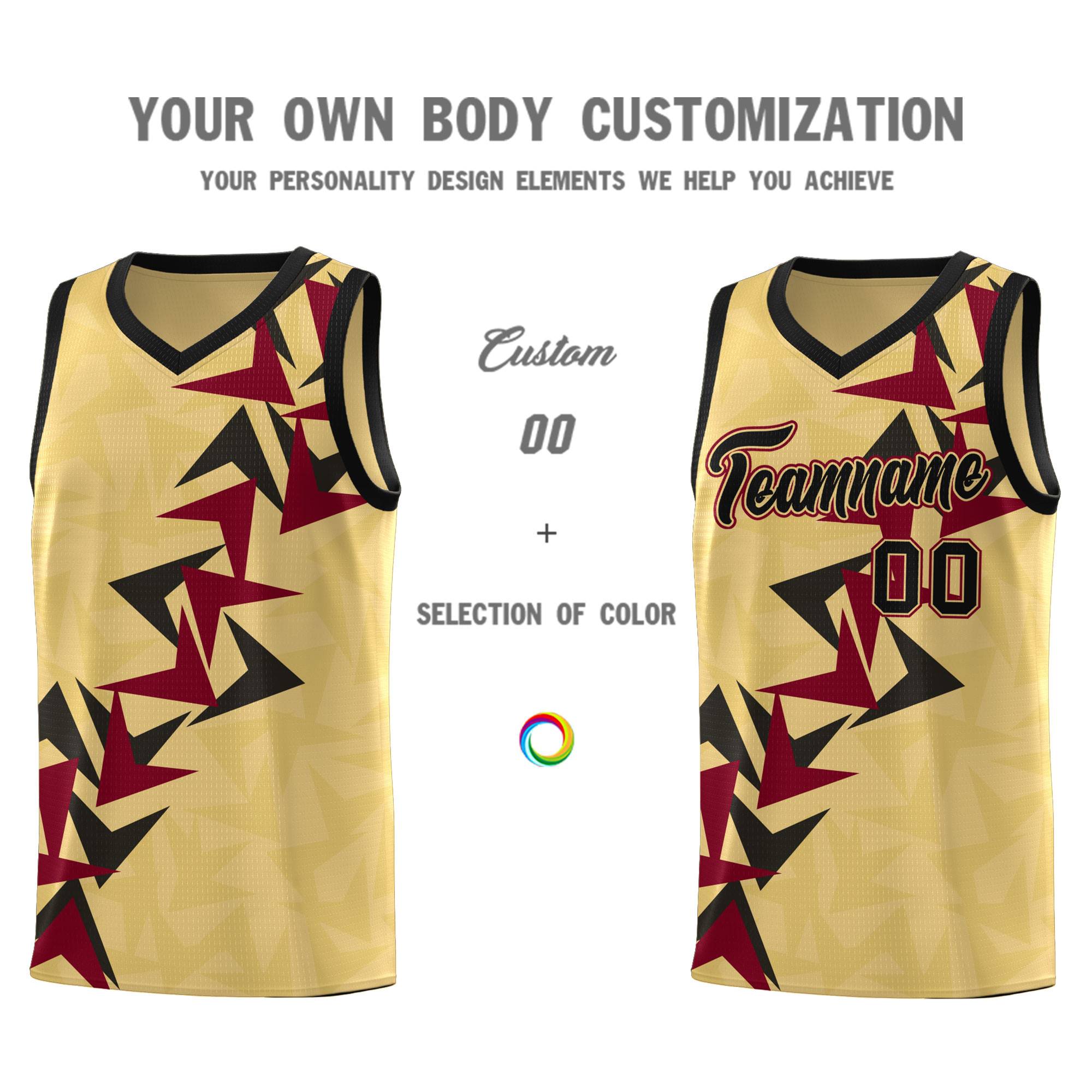 Custom Khaki Boomerang Pattern Sets Basketball Jersey