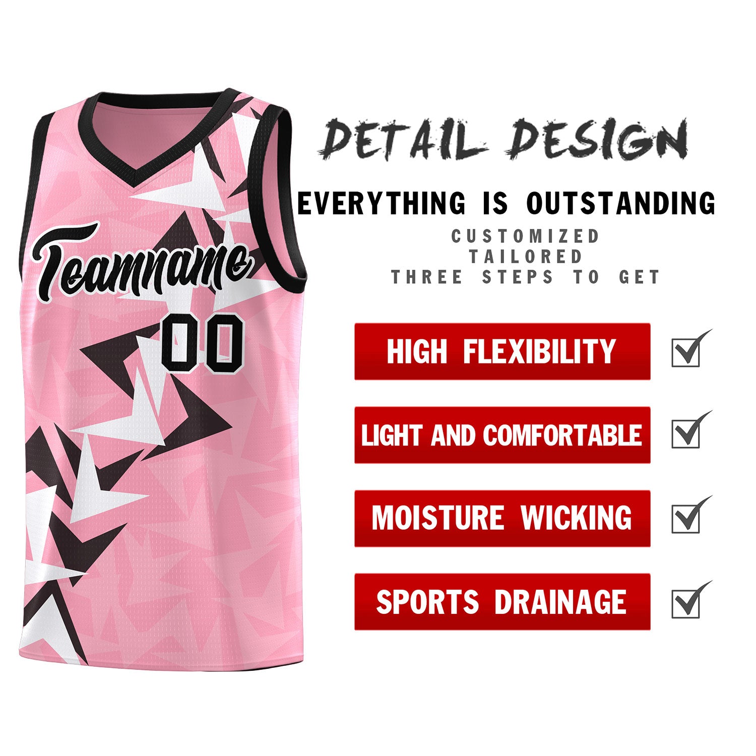 Custom Light Pink Boomerang Pattern Sets Basketball Jersey