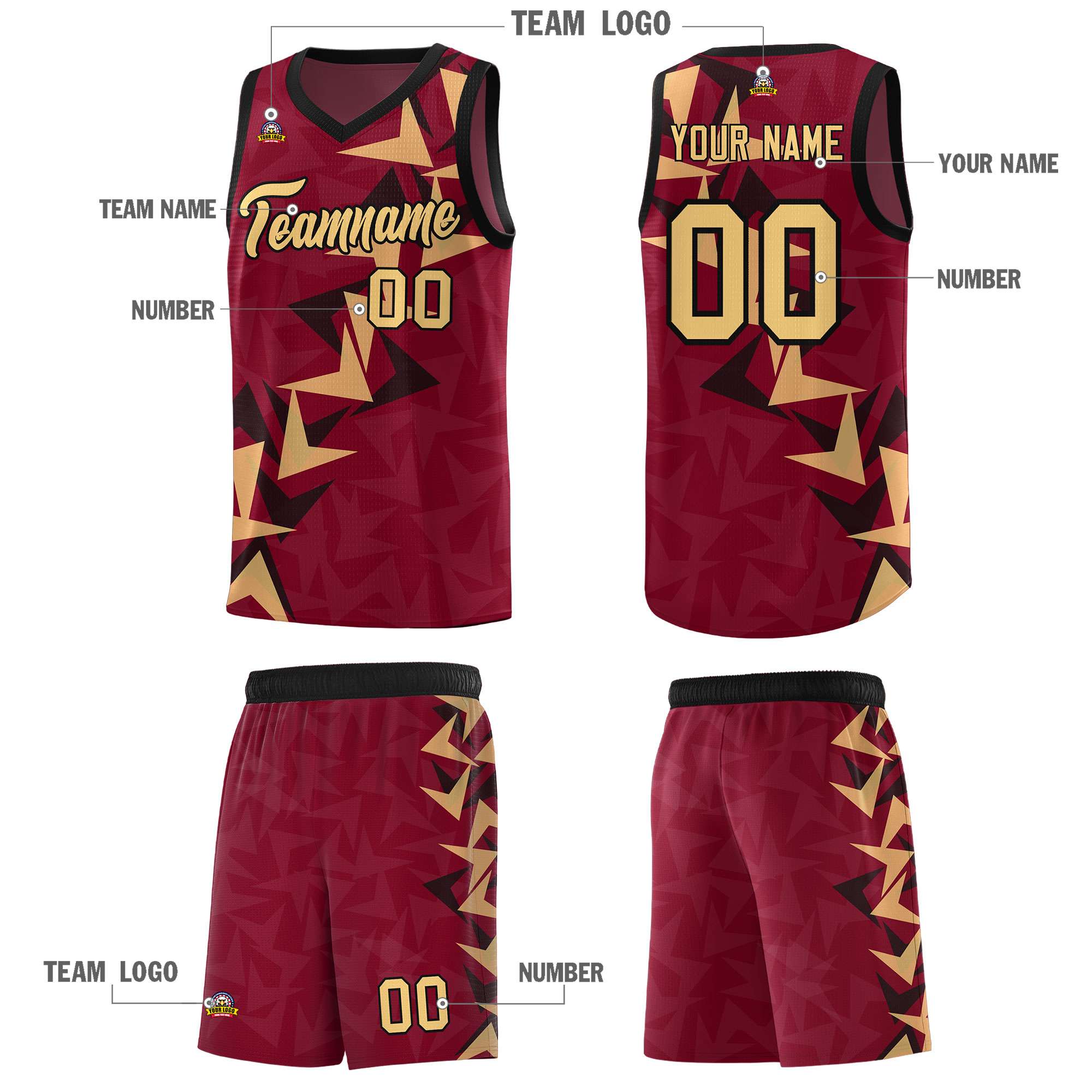 Custom Crimson Boomerang Pattern Sets Basketball Jersey