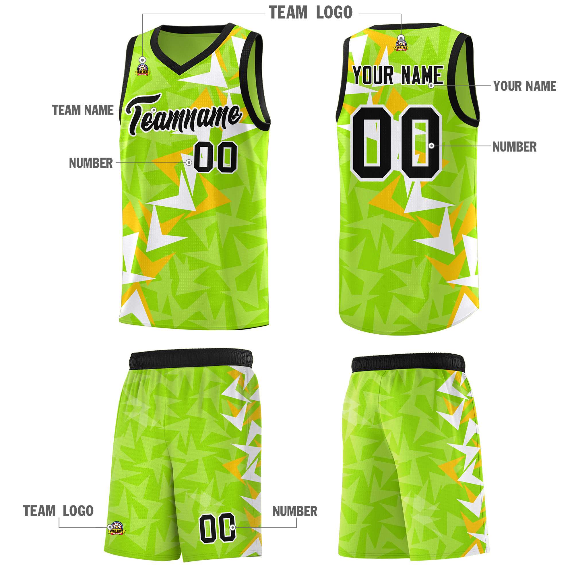 Custom Neon Green Boomerang Pattern Sets Basketball Jersey