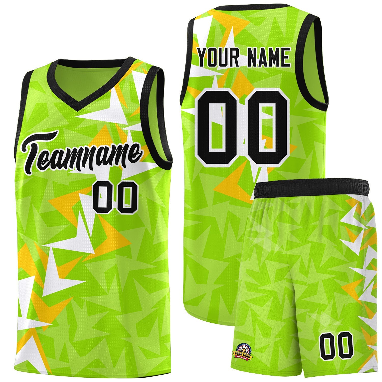 Custom Neon Green Boomerang Pattern Sets Basketball Jersey