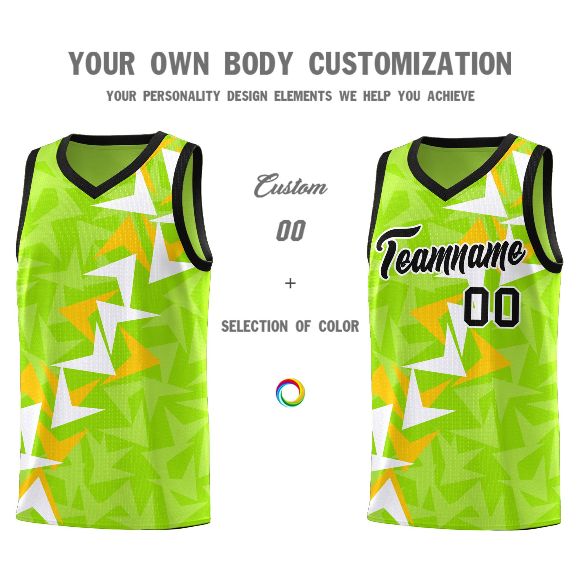 Custom Neon Green Boomerang Pattern Sets Basketball Jersey