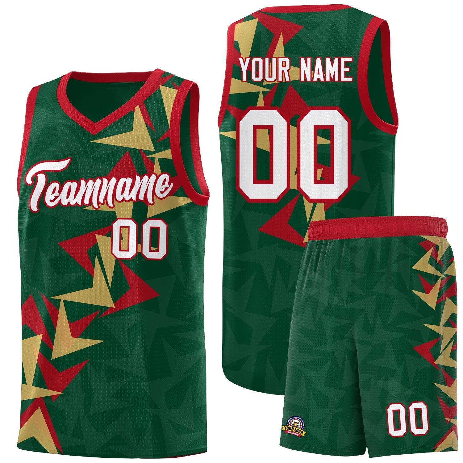 Custom Hunter Green Boomerang Pattern Sets Basketball Jersey