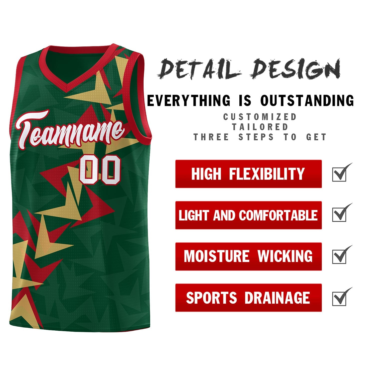 Custom Hunter Green Boomerang Pattern Sets Basketball Jersey