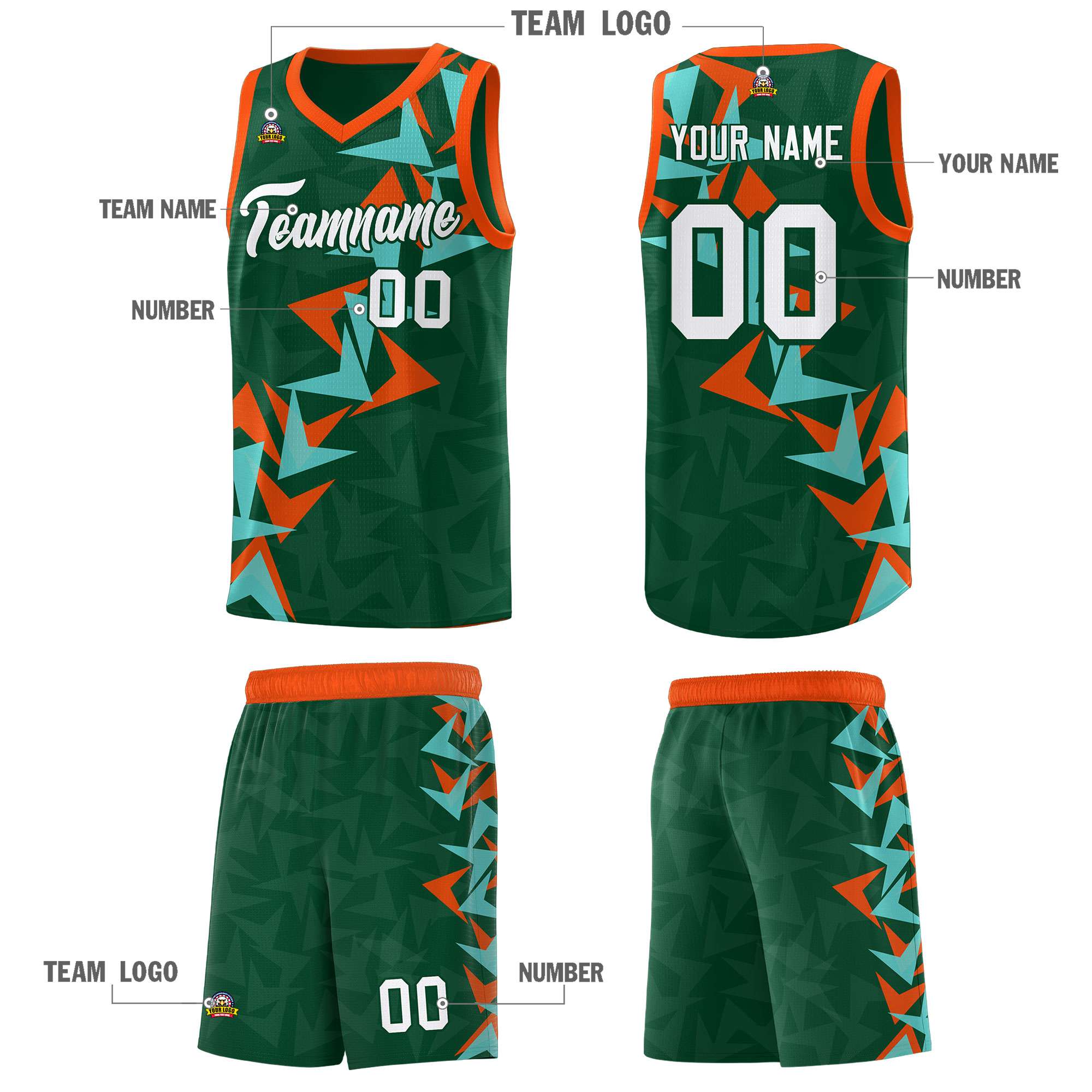 Custom Hunter Green Boomerang Pattern Sets Basketball Jersey