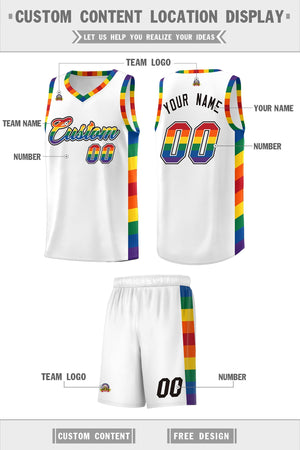 Custom White LGBT Rainbow For Pride Month Sports Uniform Basketball Jersey