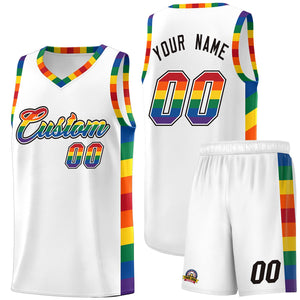 Custom White LGBT Rainbow For Pride Month Sports Uniform Basketball Jersey