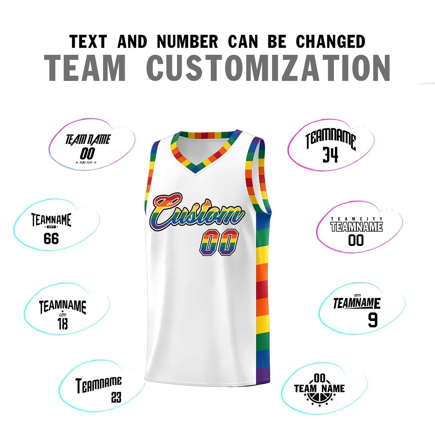 Custom White LGBT Rainbow For Pride Month Sports Uniform Basketball Jersey