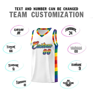 Custom White LGBT Rainbow For Pride Month Sports Uniform Basketball Jersey