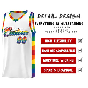 Custom White LGBT Rainbow For Pride Month Sports Uniform Basketball Jersey