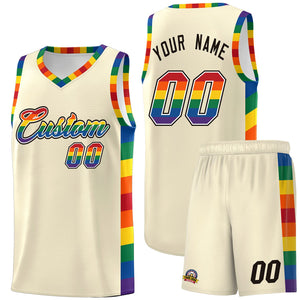 Custom Cream LGBT Rainbow For Pride Month Sports Uniform Basketball Jersey