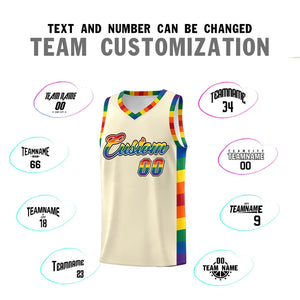 Custom Cream LGBT Rainbow For Pride Month Sports Uniform Basketball Jersey