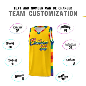 Custom Gold LGBT Rainbow For Pride Month Sports Uniform Basketball Jersey