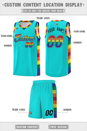 Custom Sky Blue LGBT Rainbow For Pride Month Sports Uniform Basketball Jersey