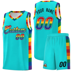 Custom Sky Blue LGBT Rainbow For Pride Month Sports Uniform Basketball Jersey