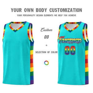 Custom Sky Blue LGBT Rainbow For Pride Month Sports Uniform Basketball Jersey