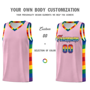 Custom Light Pink LGBT Rainbow For Pride Month Sports Uniform Basketball Jersey