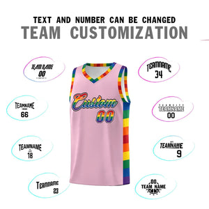 Custom Light Pink LGBT Rainbow For Pride Month Sports Uniform Basketball Jersey