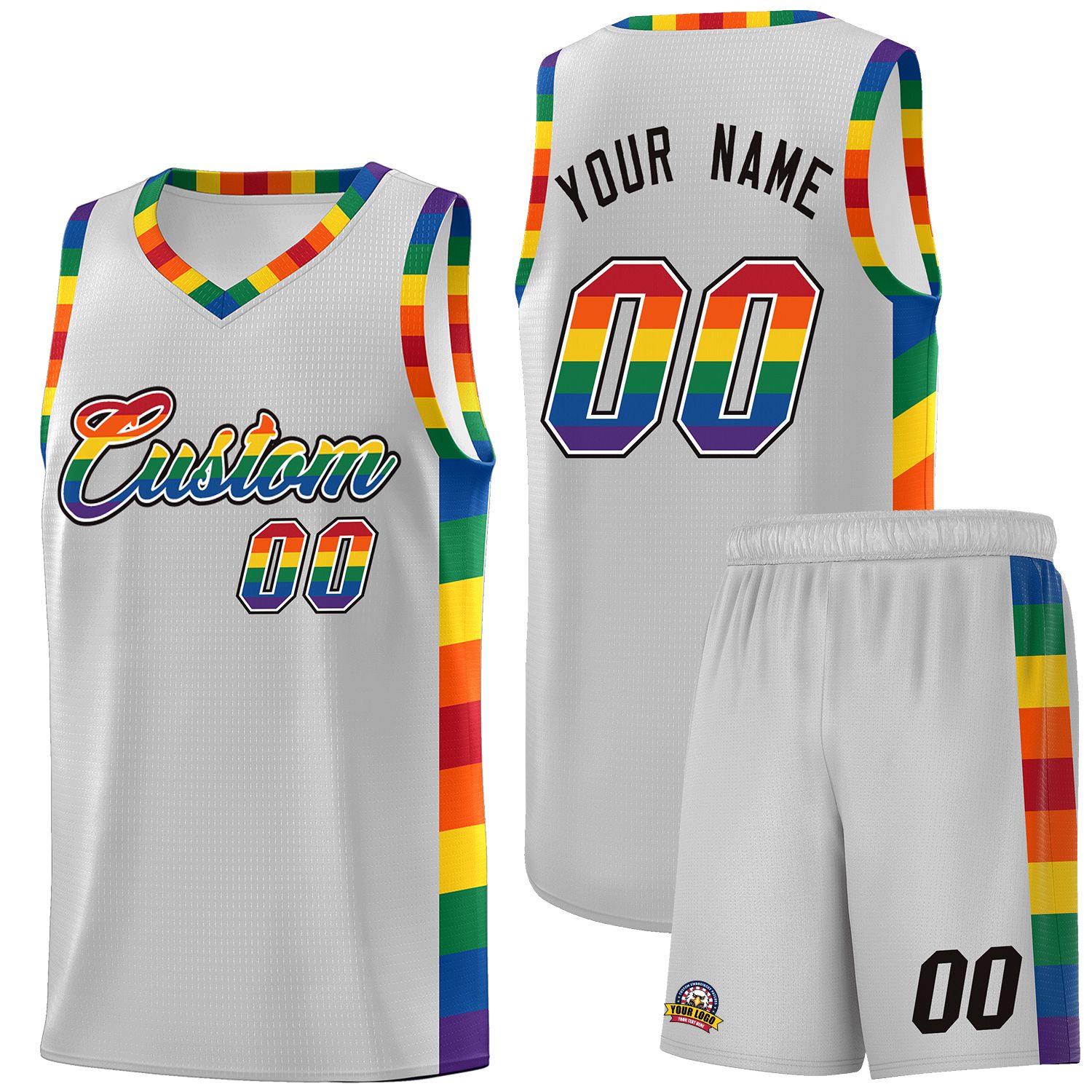 Custom Gray LGBT Rainbow For Pride Month Sports Uniform Basketball Jersey