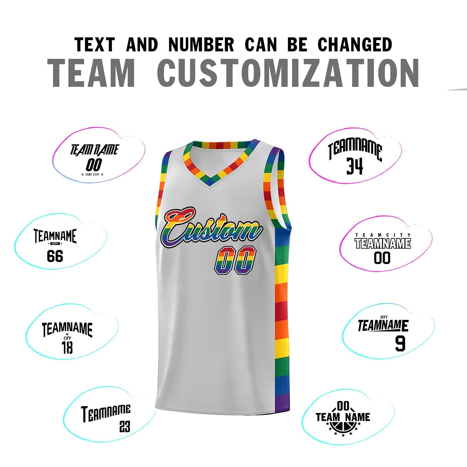 Custom Gray LGBT Rainbow For Pride Month Sports Uniform Basketball Jersey